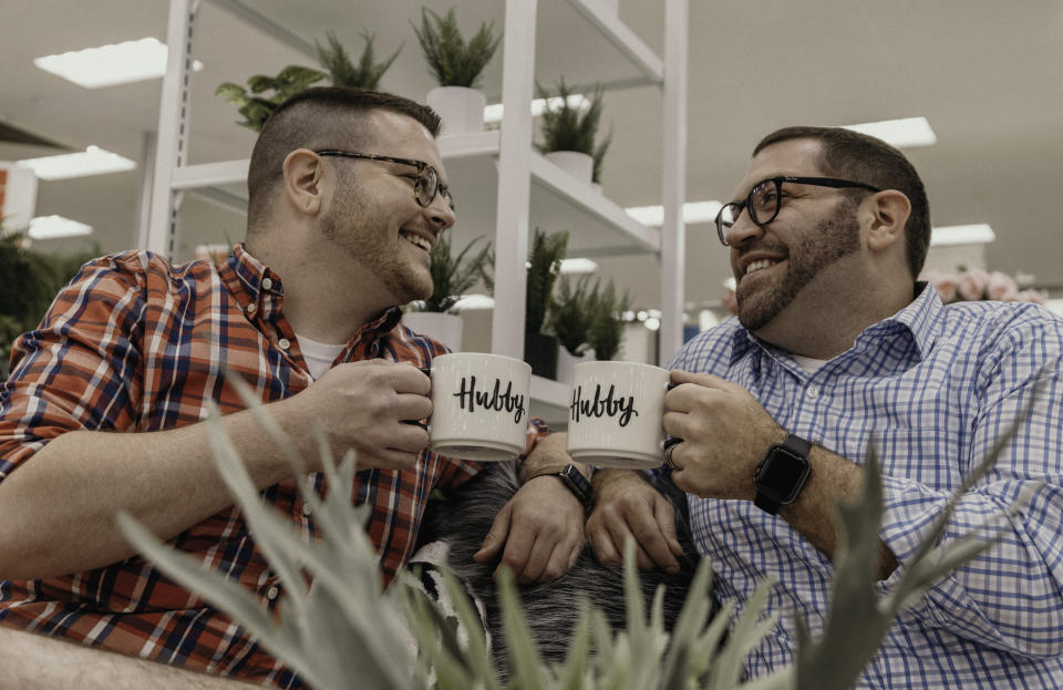 The future hubbies "toast" to their upcoming wedding.&nbsp; (Photo: Erica Whiting Photography)