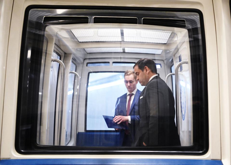 Senator Marco Rubio (R-Fla.) rides a subway car at the U.S. Capitol on May 18. Rubio could be facing his toughest race since his first Senate campaign in 2010. (Photo: MANDEL NGAN via Getty Images)