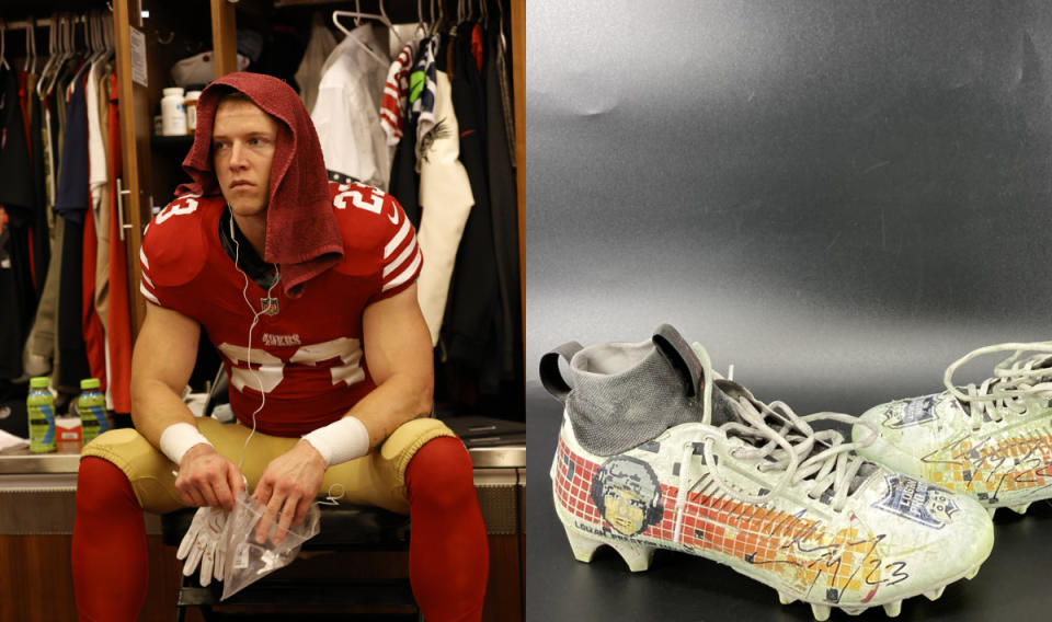 Christian McCaffrey’s Signed Game Worn Custom Cleats Supporting The Logan Project, 33,050.00, most expensive football cleats