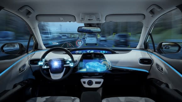 The inside of an autonomous vehicle.