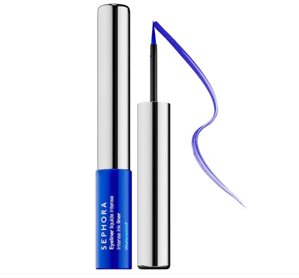 Get <a href="https://www.sephora.com/product/sephora-collection-intense-ink-liquid-waterproof-eyeliner-P460719?skuId=2284800" target="_blank" rel="noopener noreferrer">the Sephora Collection Intense Ink Liquid Waterproof Eyeliner in satin cobalt blue for $12</a>