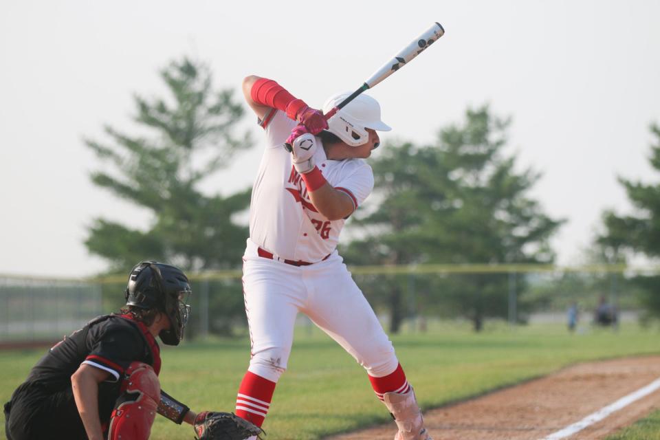 DCG's Clayton Campidilli waits for a pitch during a doubleheader against Newton on June 28.