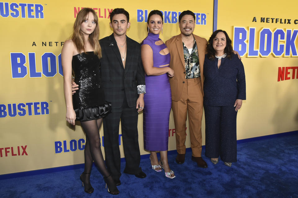 Madeleine Arthur, from left, Tyler Alvarez, Melissa Fumero, Randall Park and Olga Merediz arrive at special screening of "Blockbuster" on Thursday, Oct. 27, 2022, at Tudum Screening Room in Los Angeles. (Photo by Richard Shotwell/Invision/AP)