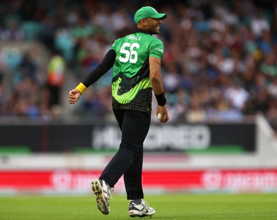 Southern Brave’s Tymal Mills celebrates the wicket of Trent Rockets’ D’arcy Short (not pictured) during The Hundred Eliminator match at the Kia Oval, London. Picture date: Friday August 20, 2021. (PA Wire)