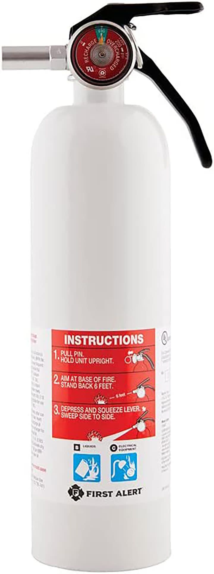 Rechargeable white fire extinguisher.