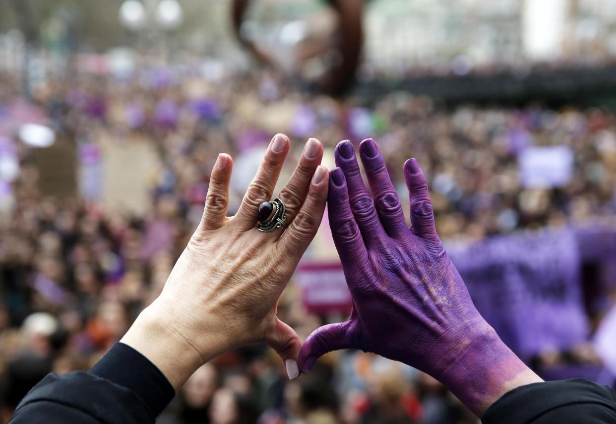 Thousands of people take part in a rally on the occasion of the International Women's Day in Bilbao, northern Spain, March 8. 2019. (Photo: Luis Tejido/EPA-EFE/REX/Shutterstock)