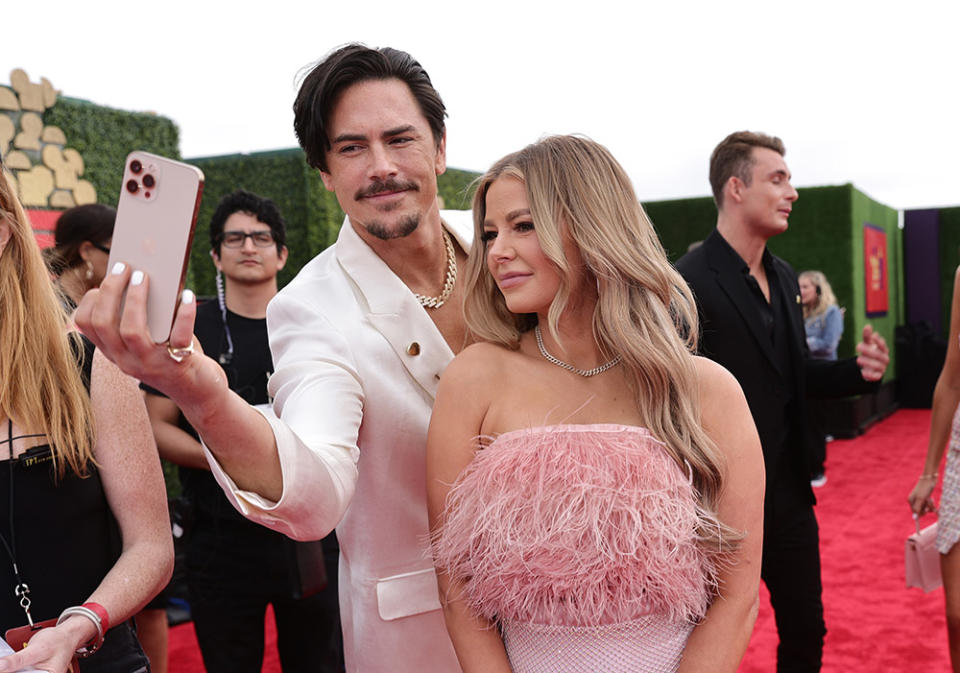 (L-R) In this image released on June 5, Tom Sandoval and Ariana Madix attend the 2022 MTV Movie & TV Awards: UNSCRIPTED at Barker Hangar in Santa Monica, California and broadcast on June 5, 2022.