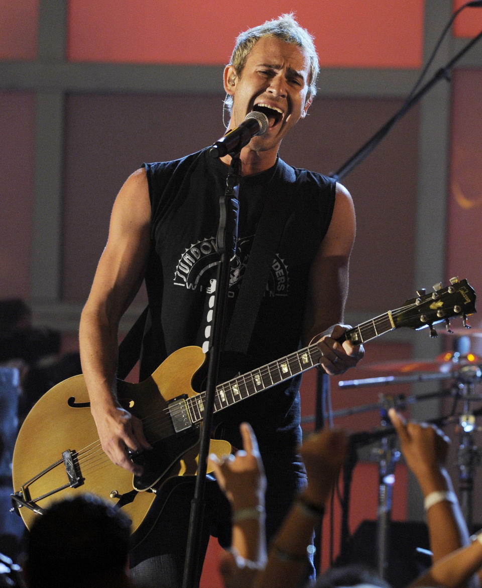 FILE - Jason Wade of Lifehouse performs during the 2010 VH1 Do Something Awards in Los Angeles, on July 19, 2010. In the last 30 years, only five No. 1 songs of the year have missed out at the Grammys; The Weeknd’s “Blinding Lights," Kesha's "Tik Tok," the rock-pop hit “Hanging by a Moment” from Lifehouse, the top song of 2001; R&B trio Next’s racy hit “Too Close,” which won over 1998; and the 1996 pop culture moment that was the “Macarena,” by Spanish duo Los del Río. (AP Photo/Chris Pizzello, File)