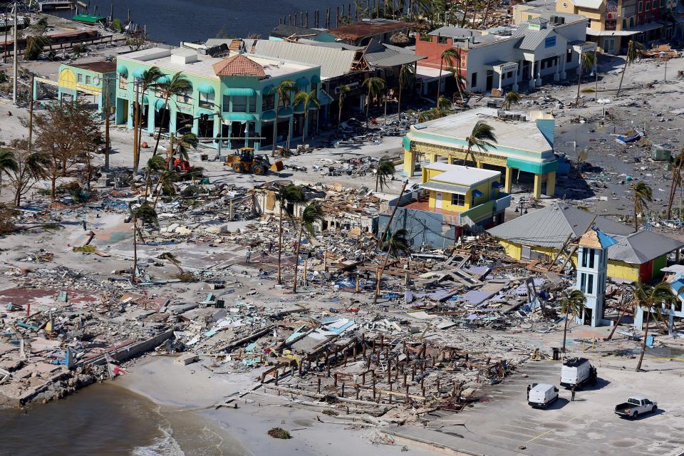 In an aerial view, damaged buildings are seen as Hurricane Ian passed through the area on September 29, 2022 in Fort Myers Beach, Florida. (Getty Images)