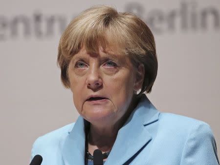 Germany's Chancellor Angela Merkel speaks during the lecture meeting at Asahi Shimbun headquarters in Tokyo March 9, 2015. REUTERS/Koji Sasahara/Pool