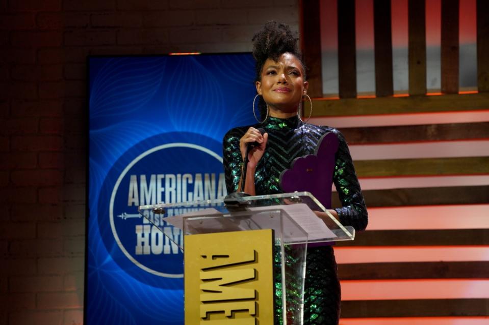 NASHVILLE, TENNESSEE - SEPTEMBER 14: Allison Russell onstage for the 21st Annual Americana Honors & Awards at Ryman Auditorium on September 14, 2022 in Nashville, Tennessee. (Photo by Erika Goldring/Getty Images for Americana Music Association )