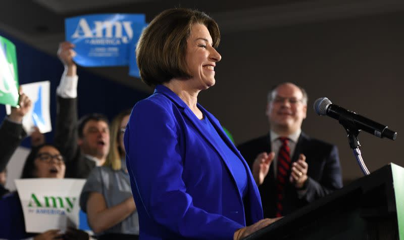 U.S. Democratic presidential candidate Senator Klobuchar speaks to supporters at her New Hampshire primary night rally in Concord