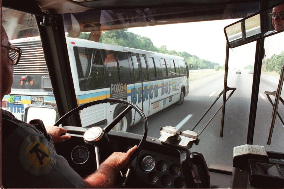 Nonstop RIPTA beach buses returning from South County in the 1990s.