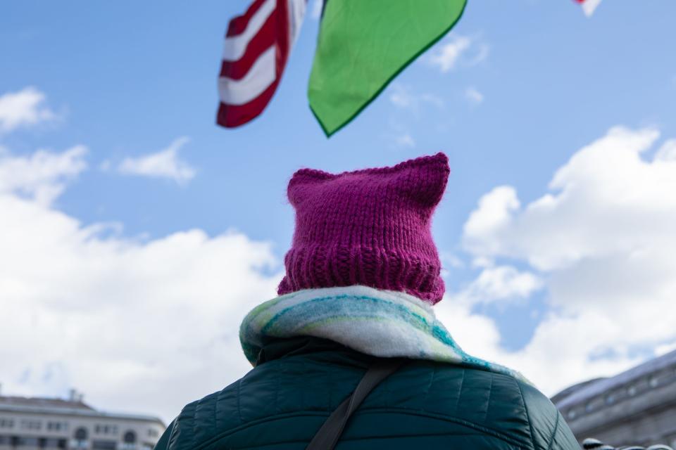 Hundreds of pro-choice demonstrators gathered at Freedom Plaza for the Annual Women's March, marching to the White House to mark the anniversary of the 1973 passage of Roe v. Wade on January 20, 2024 in Washington, DC.