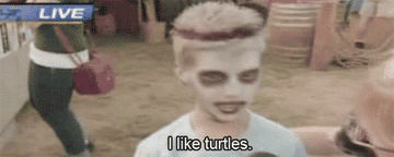 A boy saying "I like turtles"