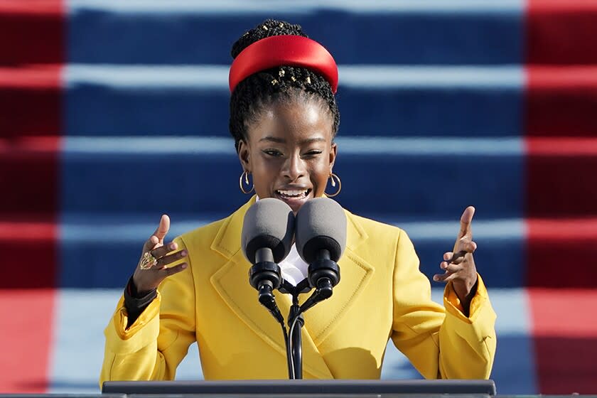 Amanda Gorman reads a poem during Wednesday's inauguration.