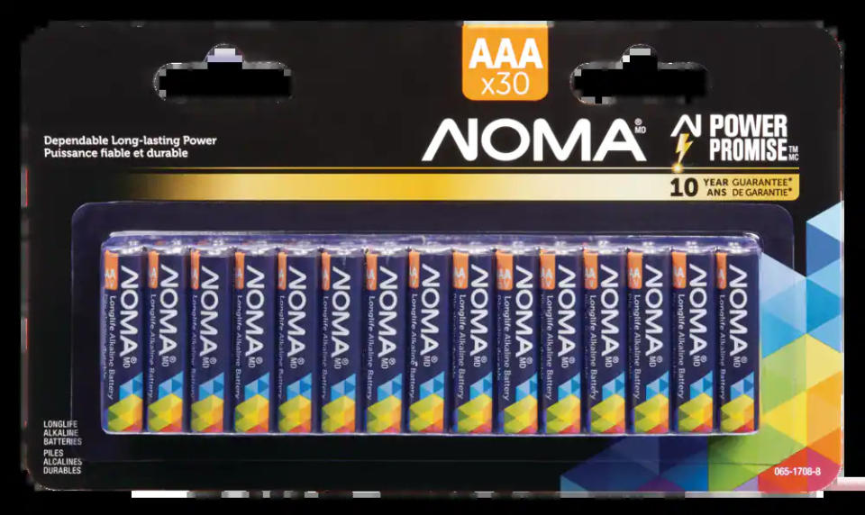 NOMA 30-pk AAA Alkaline Batteries. Image via Canadian Tire.