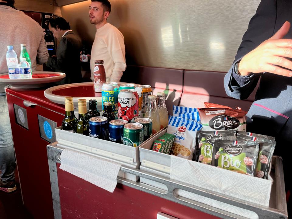 drink and snack options available on a eurostar train dining car