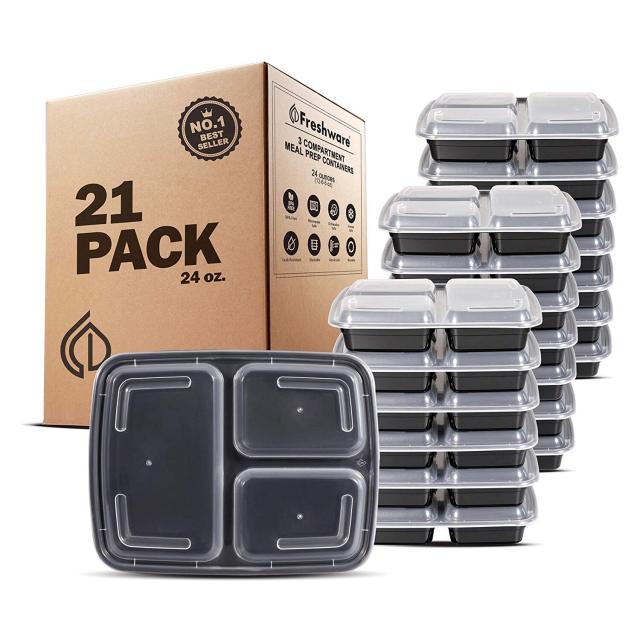 6 Pack - SimpleHouseware 3 Compartment Food Grade Meal Prep Storage  Container Boxes (36 ounces)