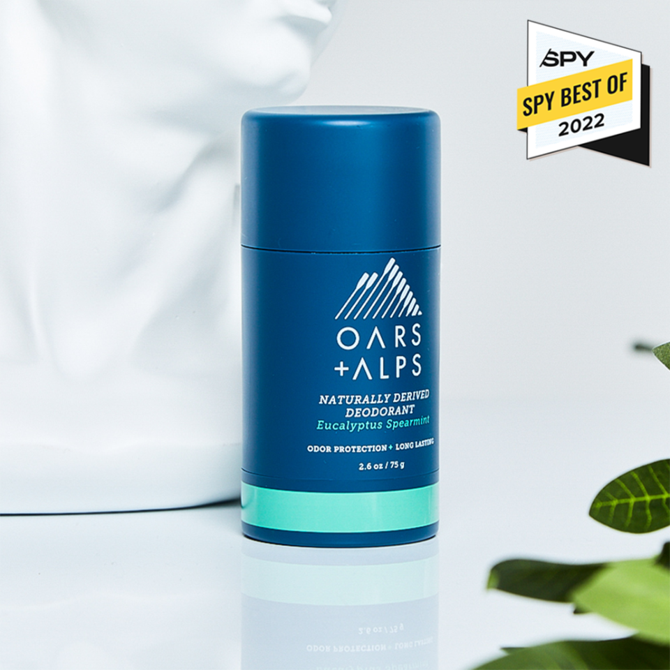 oars + alps natural aluminum free deodorant with a bust of da vinci's david