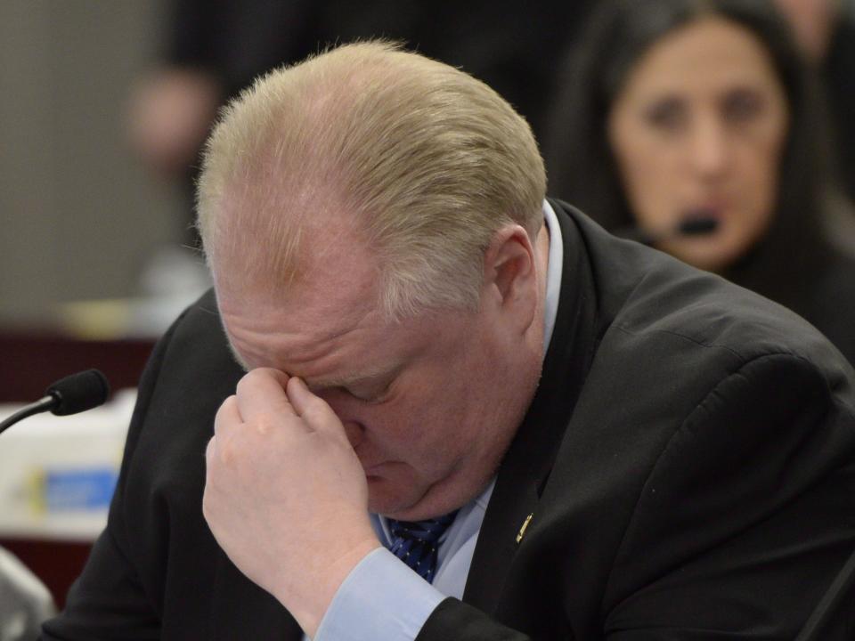 FILE - In this Wednesday Jan. 22, 2014, file photo, Toronto Mayor Rob Ford attends a budget committee at City Hall in Toronto. Rob Ford's lawyer said on Wednesday, April 30, 2014, that Ford will take a leave of absence to seek help for substance abuse. (AP Photo/The Canadian Press, Frank Gunn, File)