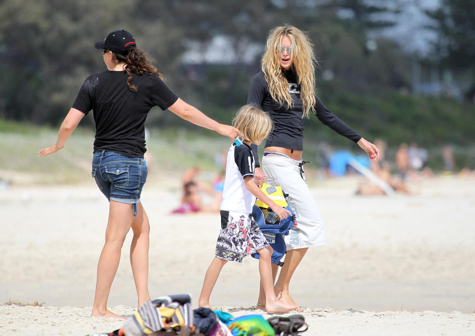 Image: Elle Macpherson enjoyed time with her sons in the beach in Byron Bay, Australia. (Matrix / Getty file)