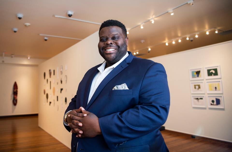 Portrait of Jamaal Sheats, the director of the Van Vechten Art Gallery, at Fisk University in Nashville, Tenn., Thursday, Aug. 10, 2023.