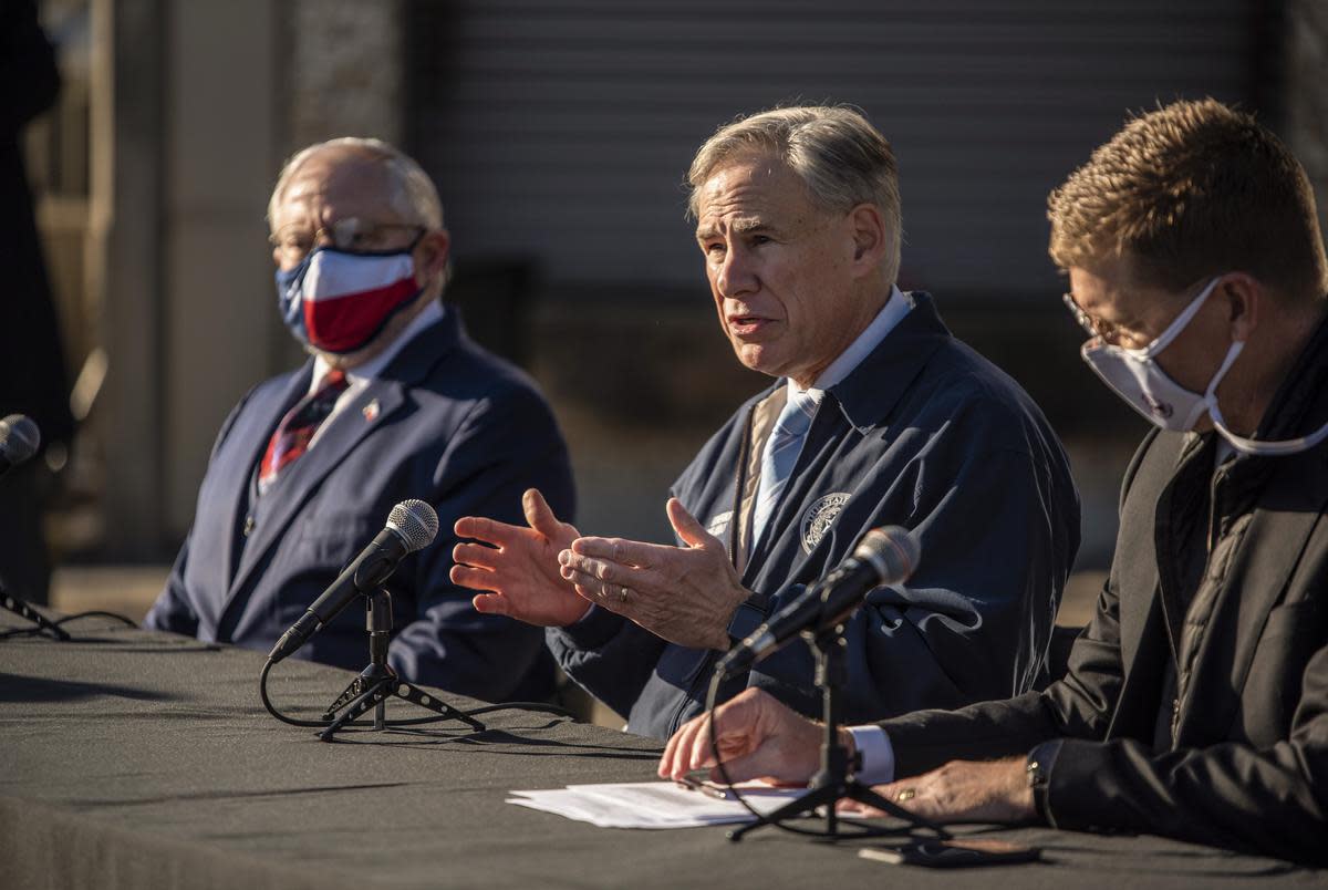 Gov. Greg Abbott speaks at a press conference in Austin on Dec. 17, 2020, regarding COVID-19  and the Pfizer vaccines that have been sent to hospitals across Texas. Gov. Abbott was adamant that despite rising cases and deaths, he will not be ordering any shutdowns. Gov. Abbott also said he has not received the vaccine, but he will take it when the time comes.