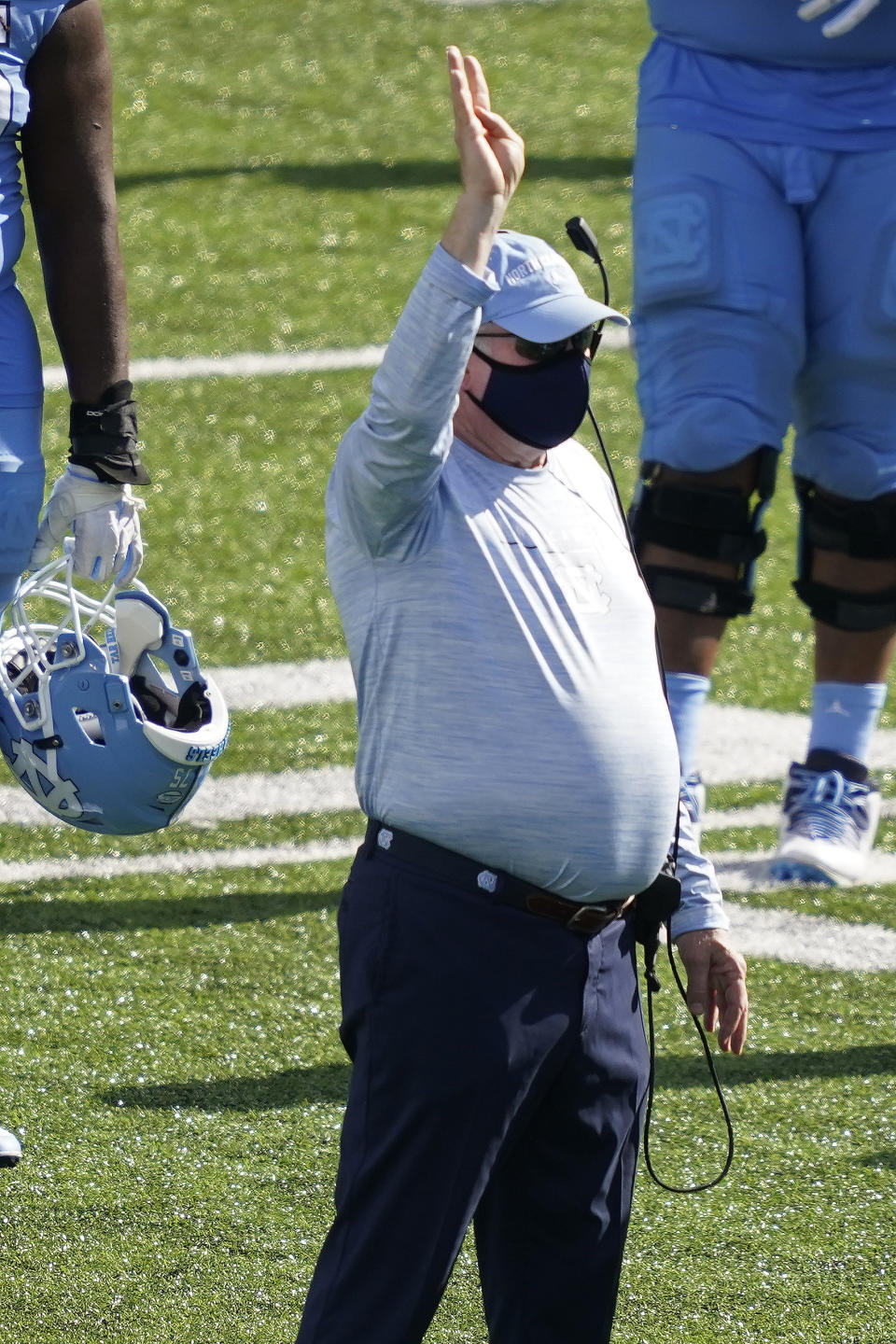 North Carolina head coach Mack Brown is seen during the second half of an NCAA college football game against North Carolina State in Chapel Hill, N.C., Saturday, Oct. 24, 2020. (AP Photo/Gerry Broome)