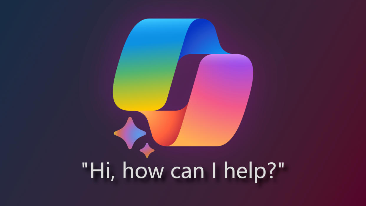  Microsoft Copilot logo with AI sparkle symbol, "Hi, how can I help?" is written below. 