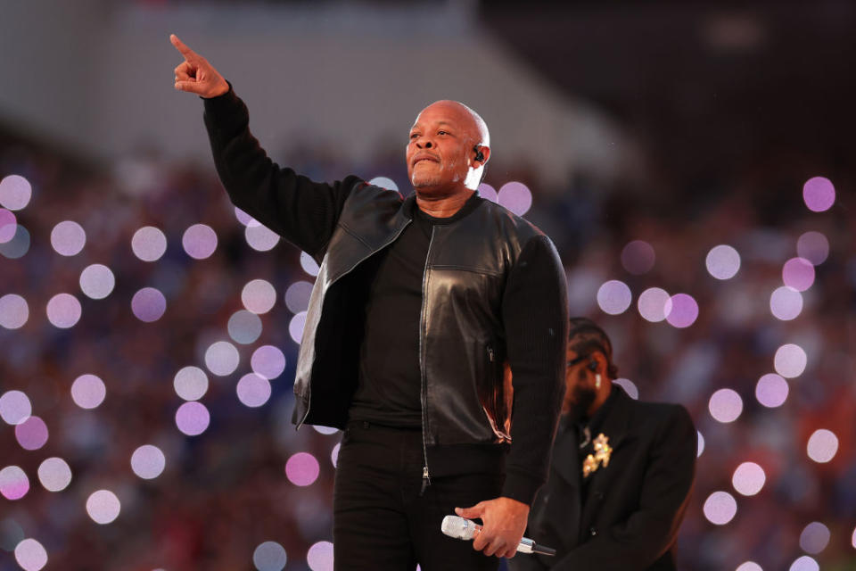 Dr. Dre performs during the Pepsi Super Bowl LVI Halftime Show.<span class="copyright">Kevin C. Cox/Getty Images</span>