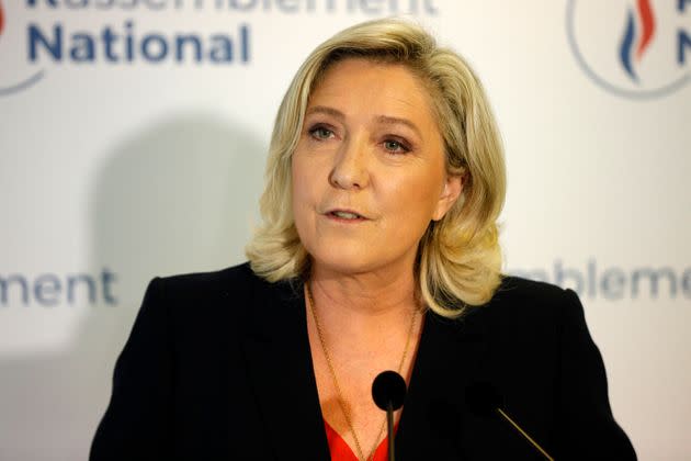 Marine Le Pen lors du deuxième tour des élections régionales dimanche 27 juin au siège du parti à Nanterre. (Photo: GEOFFROY VAN DER HASSELT via AFP)