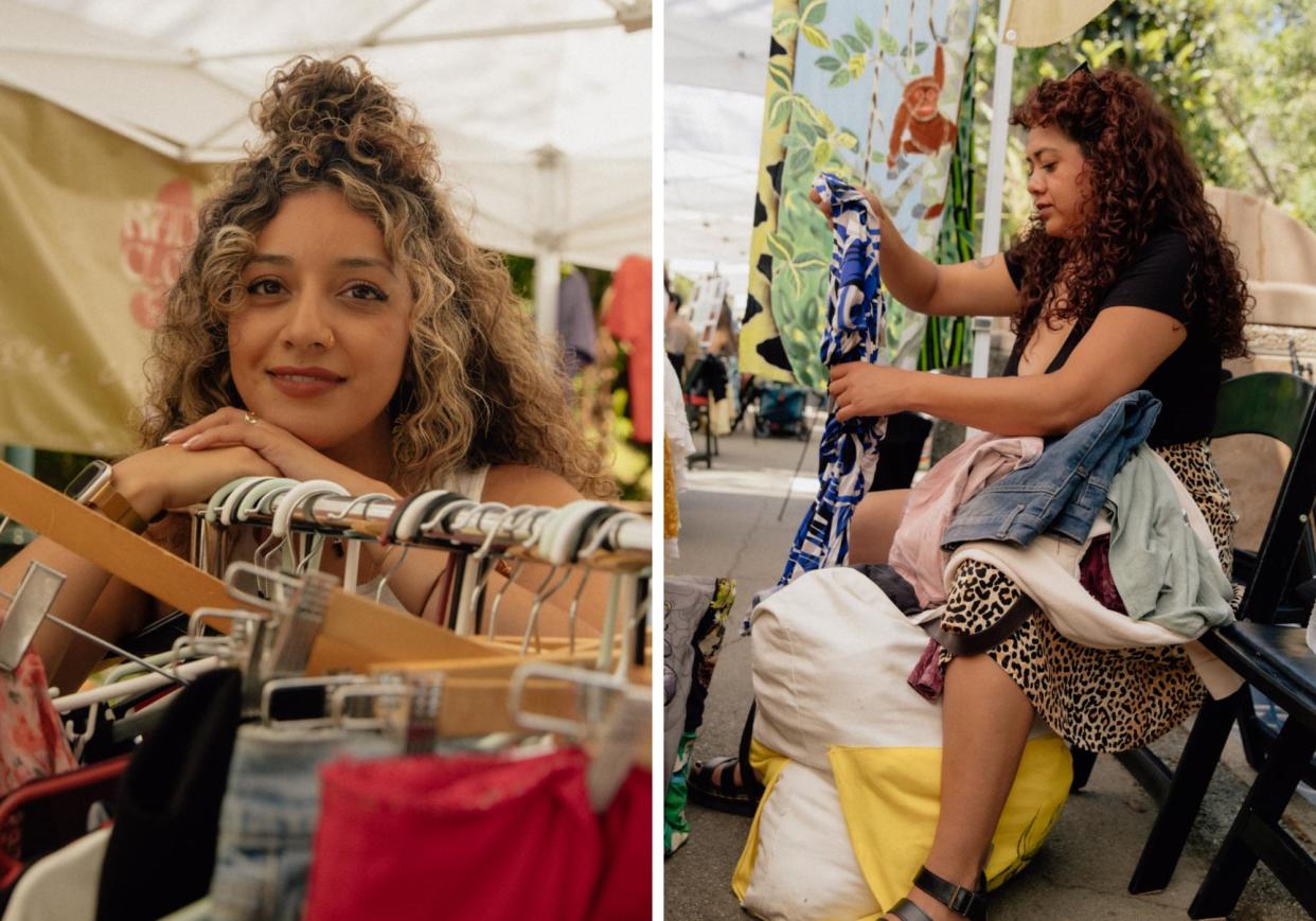 <span>Nicole Macias (left) and Jannine Mancilla (right) are the co-founders of Radical Clothes Swap.</span><span>Photograph: Stephanie Noritz/The Guardian</span>