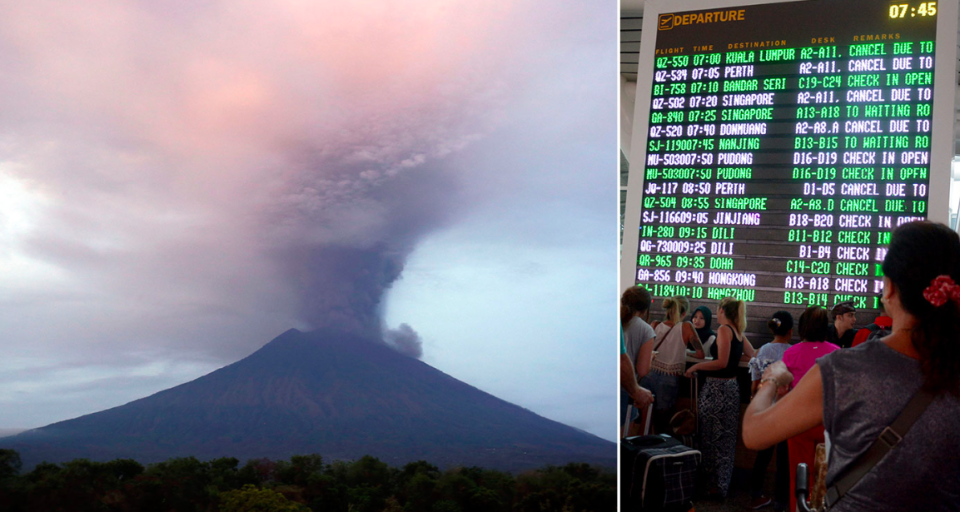 <em>Flights have been cancelled as fears grow the Mount Agung in Bali is close to erupting (AP)</em>