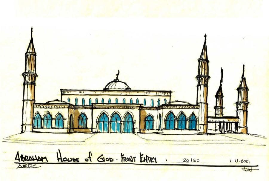 Concept art shows the front entry for Abraham House of God, a mosque proposed for Horn Lake.