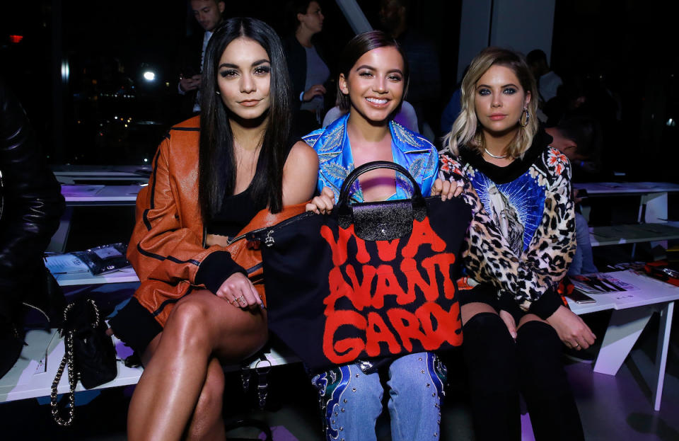 <p>Vanessa Hudgens, Isabela Moner and Ashley Benson attend Jeremy Scott collection during the September 2017 New York Fashion Week: The Shows on September 8, 2017 in New York City. (Photo by John Lamparski/WireImage) </p>