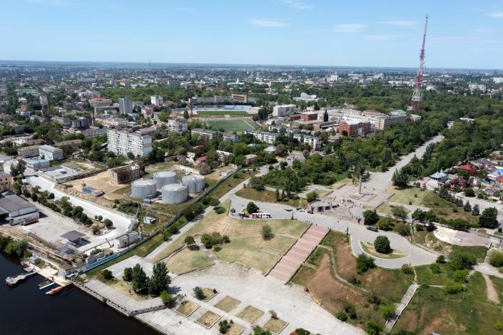 An aerial view shows the city of Kherson 