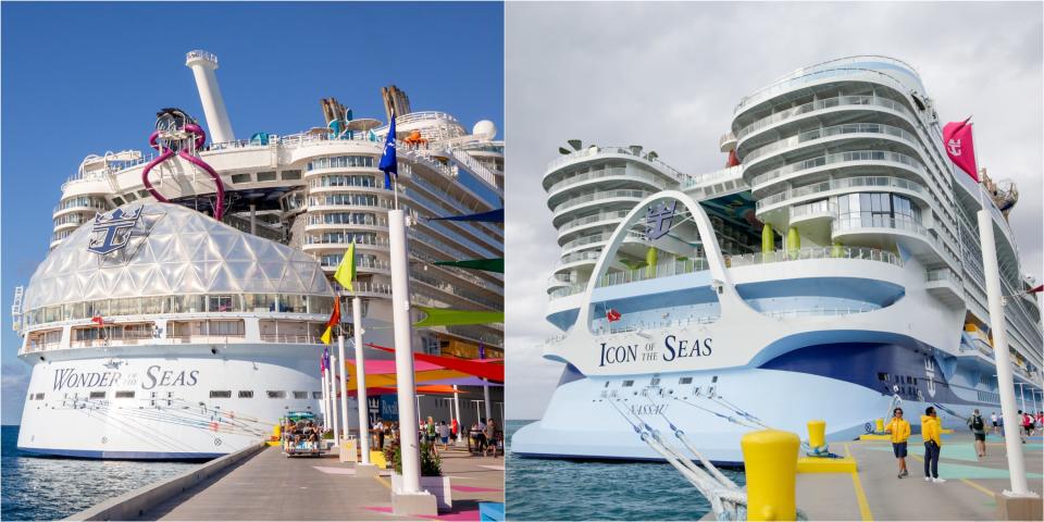 Wonder of the Seas (left) and Icon of the Seas (right) docked