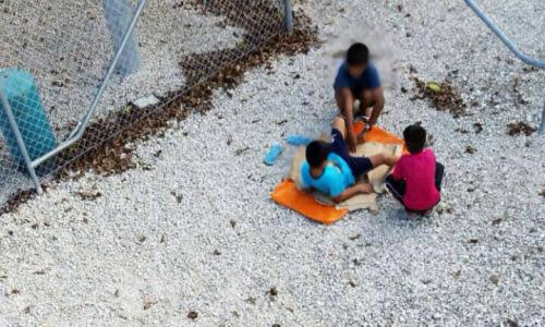 An Amnesty International image of children playing on Nauru. Refugee parents needing to travel for medical treatment are no longer able to take their children with them.