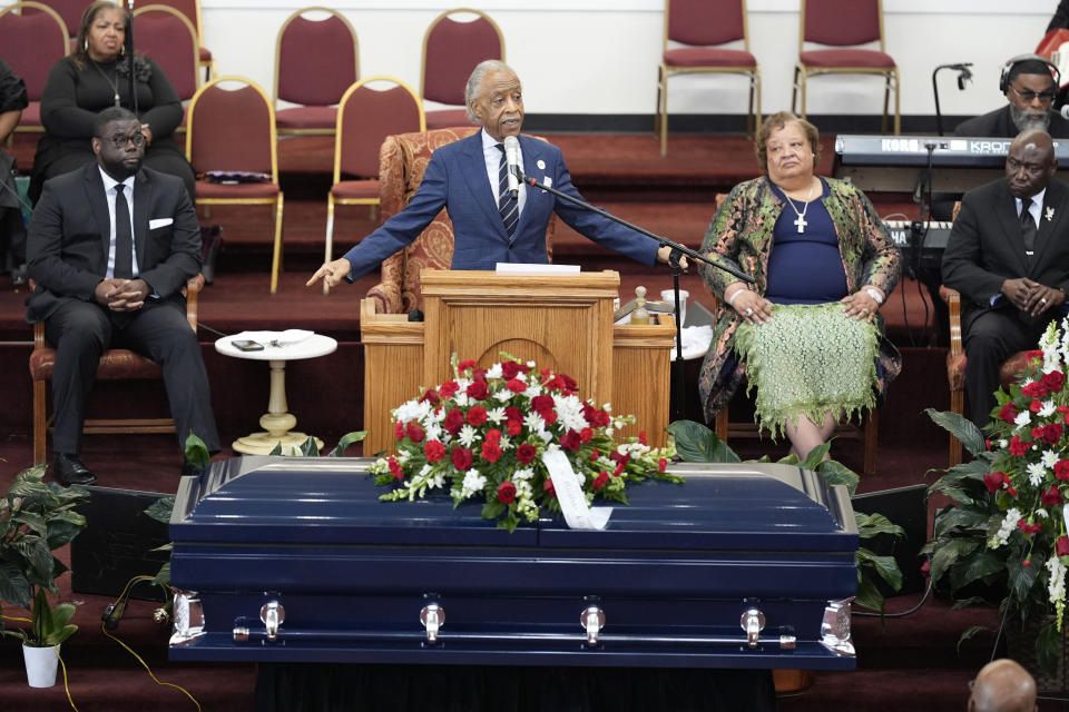 Rev. Al Sharpton speaks at the funeral for D'Vontaye Mitchell Thursday, July 11, 2024, in Milwaukee. Mitchell died June 30. (AP Photo/Morry Gash)