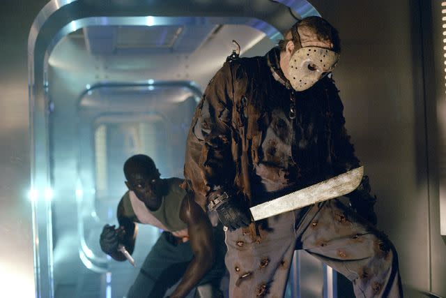 <p>Ava V Gerlitz/New Line/Kobal/Shutterstock</p> Peter Mensah and Kane Hodder in 'Jason X'