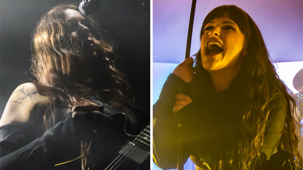  Photos of Chelsea Wolfe and Spiritbox performing onstage. 