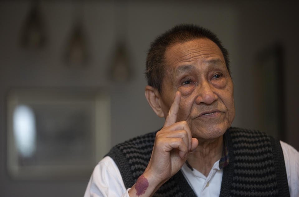 Bao Tong, aide to the late reform-minded former Communist Party general secretary, Zhao Ziyang, speaks at his home in Beijing on April 23, 2014. Bao Tong, a leading voice for political reform in the Chinese Communist Party who was purged after the bloody 1989 Tiananmen Square crackdown, has died on Wednesday, Nov. 9, 2022 at age 90. (AP Photo/Ng Han Guan)