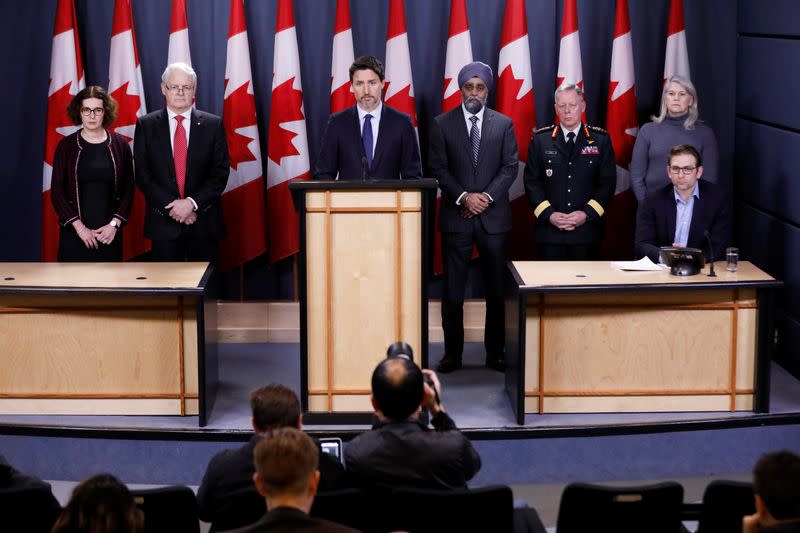 Canada's PM Trudeau and ministers attend a news conference on crashed flight PS752 in Ottawa