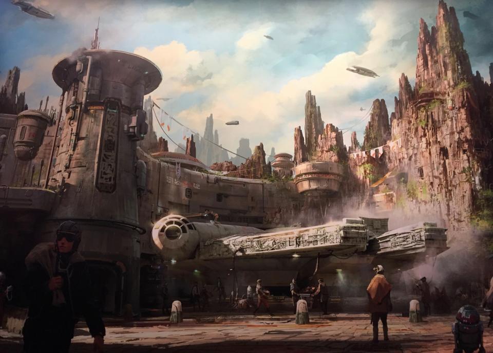 <p>Here’s the concept art showing the <em>Falcon</em> area from the ground level. (Photo: Marcus Errico/Yahoo Movies) </p>