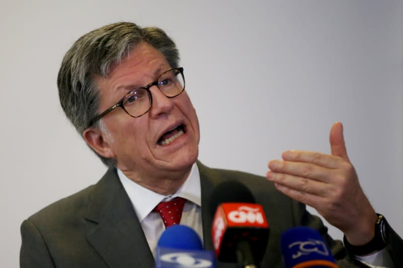 Jose Miguel Vivanco, director of Human Rights Watch's Americas, gestures as he speaks during a presentation of the organization's World Report on Human Rights in Bogota