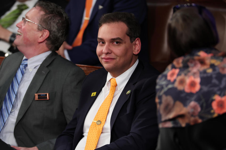 Rep. George Santos (R-NY) waits for President Joe Biden's State of the Union address during a joint meeting of Congress in the House Chamber of the U.S. Capitol on February 07, 2023 in Washington, DC. The speech marks Biden's first address to the new Republican-controlled House. / Credit: Win McNamee/Getty Images