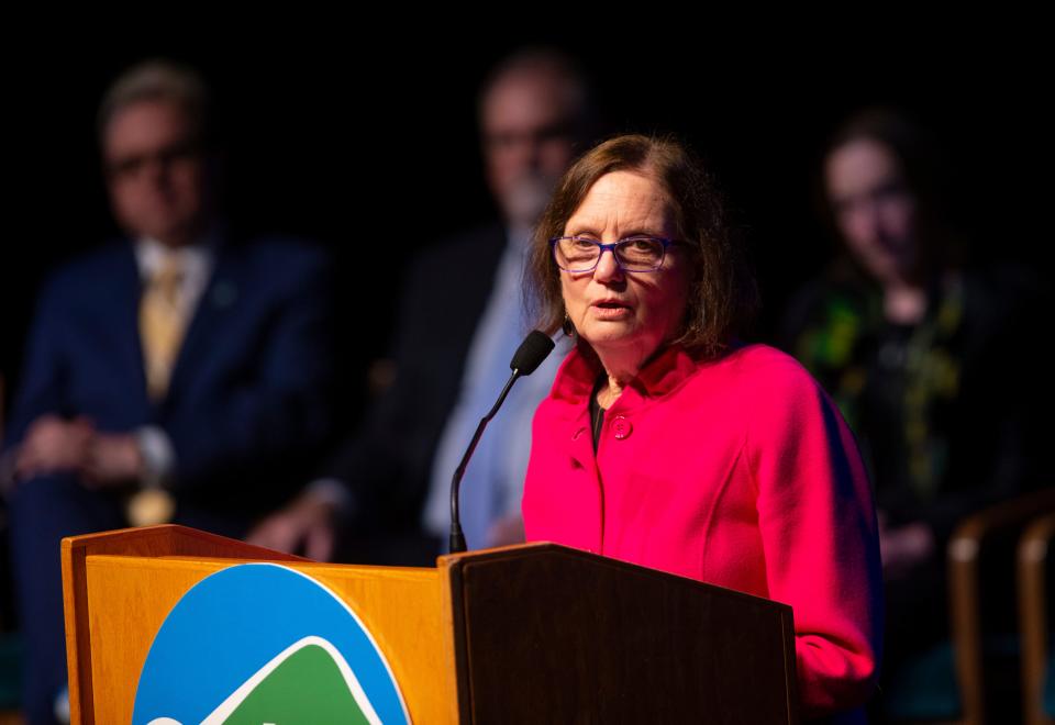 Mayor Lucy Vinis delivers the 2023 Eugene State of the City address at the Hult Center in Eugene Wednesday, Jan. 4, 2023.