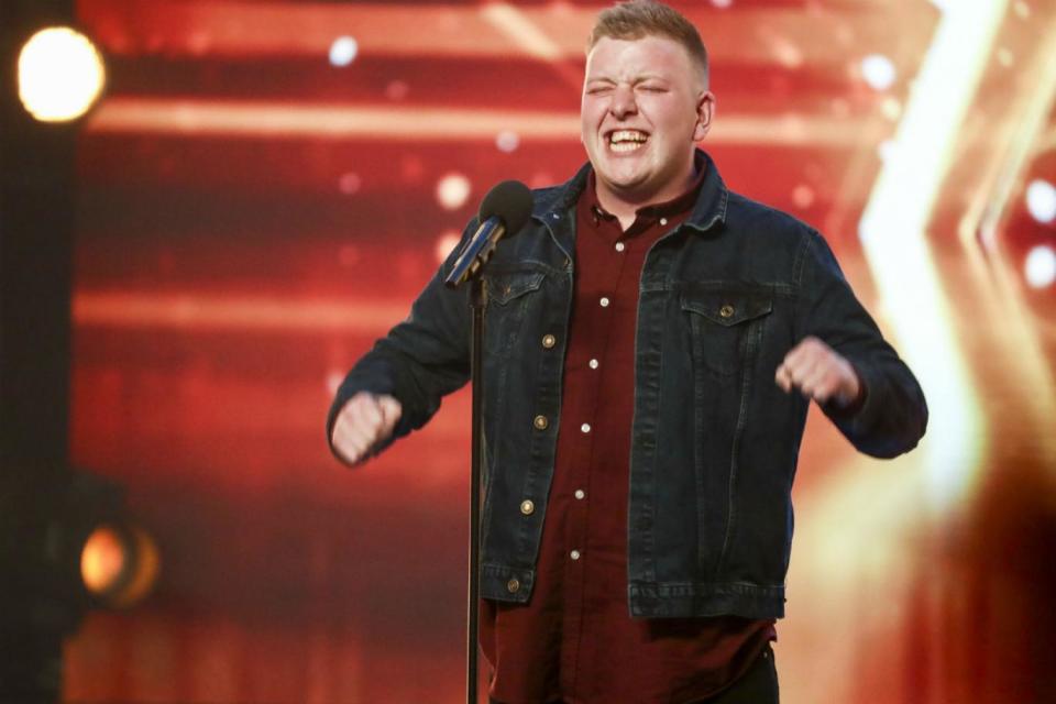 Golden boy: Singer Gruffydd Wyn earned the final golden buzzer from Amanda Holden (Syco / Thames)