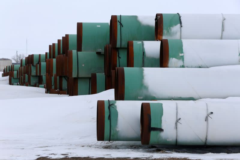 FILE PHOTO: A depot used to store pipes for Transcanada Corp's planned Keystone XL oil pipeline is seen in Gascoyne